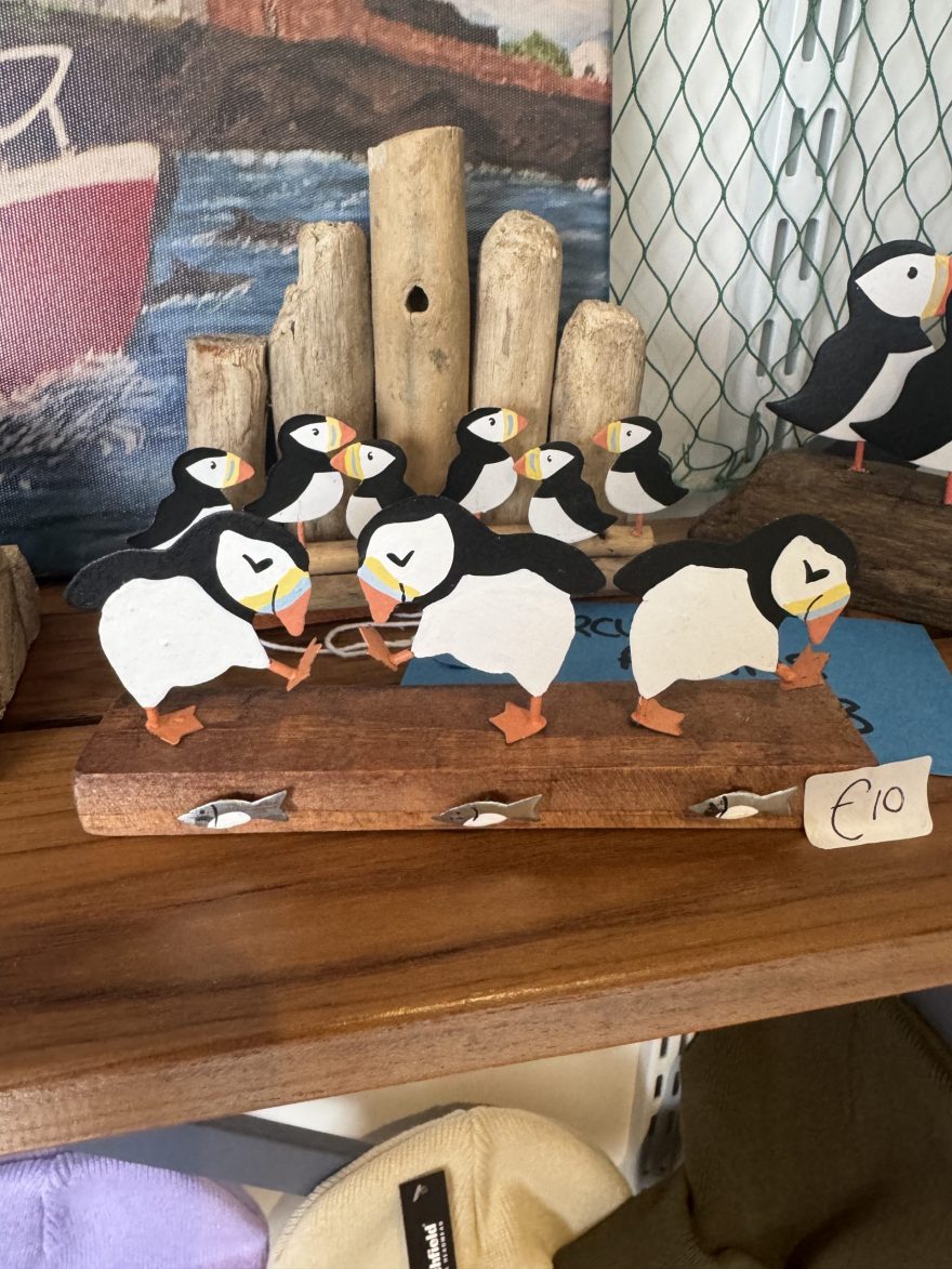Set of 3 Colourful Puffins on a log