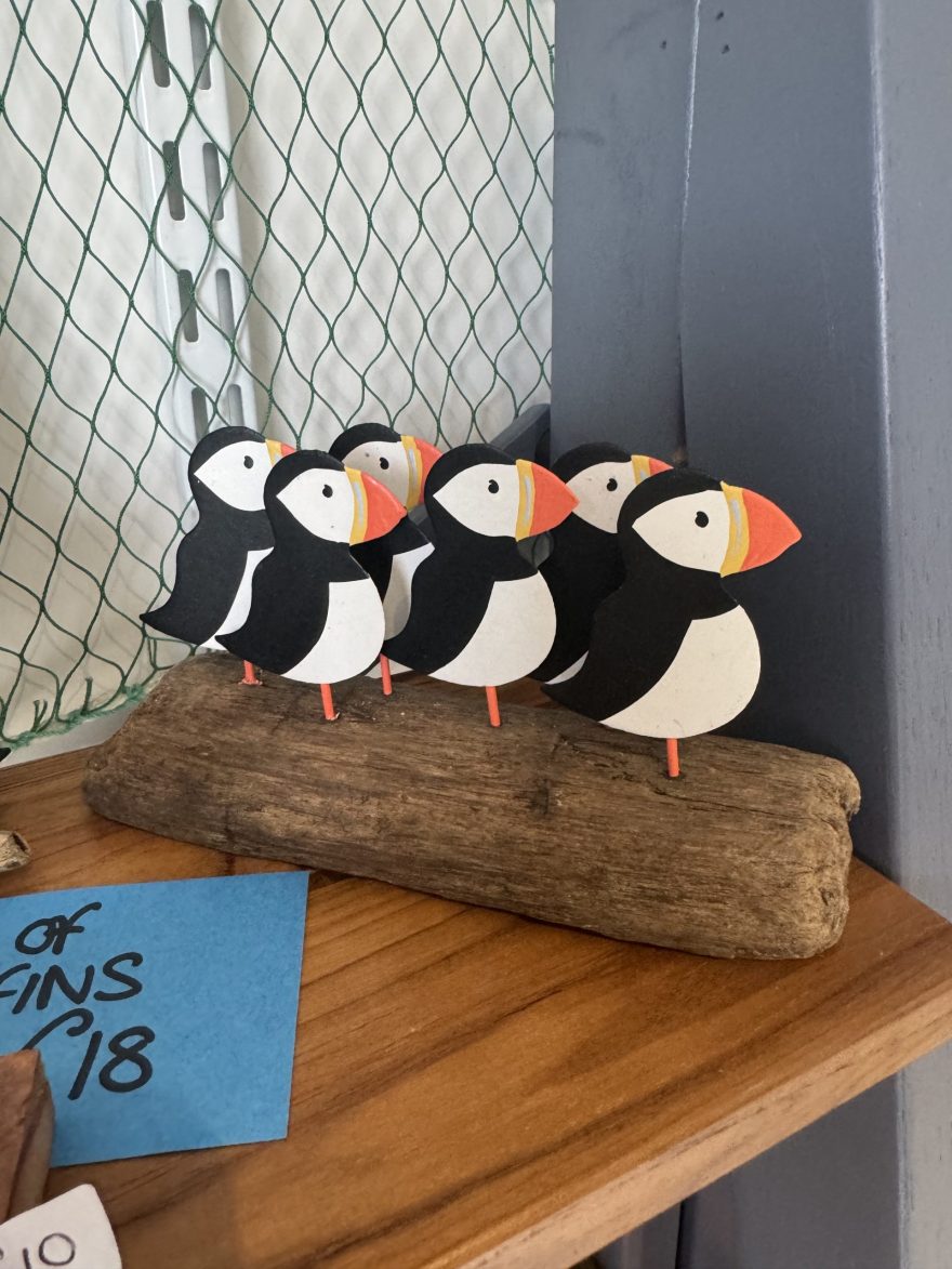 Set of 6 Colourful Puffins on a log