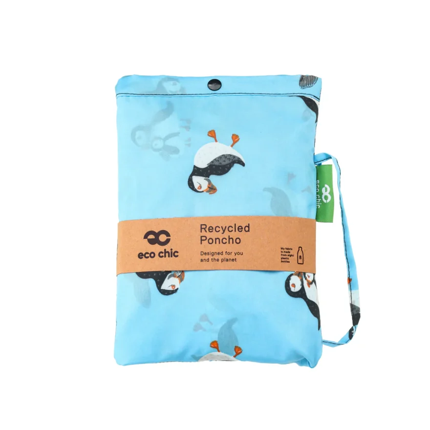 Eco Chic Waterproof Foldable Adult Poncho Multi Puffin