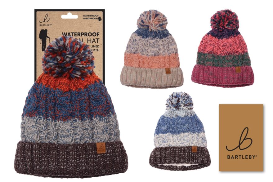 Bartleby Waterproof Sherpa Lined Striped Bobble Hat